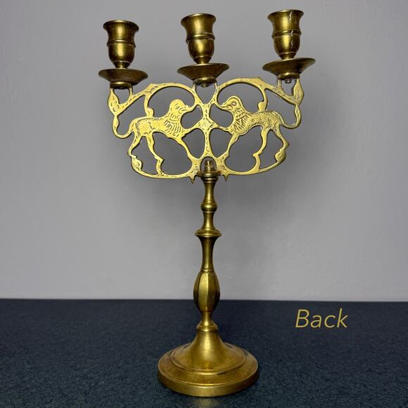 Vintage Brass Judaica Candelabra 3-Arm Lion of Judea Handmade NYC Decor - Picture 4 of 15